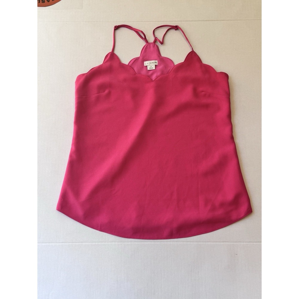 J Crew Pink Fuschia Scalloped Cami Tank Racerback‎ Lined Blouse Size 0